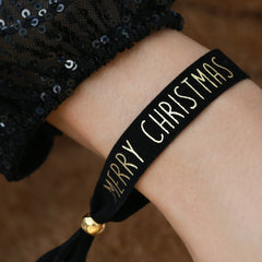 Pulsera de ante Feliz Navidad negra