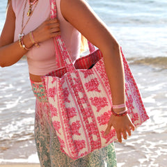 Blockprint schoudertas roze/wit