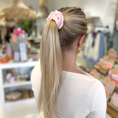 Pink embroidered scrunchie