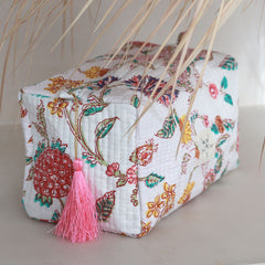 Blockprint toiletry bag wildflower white