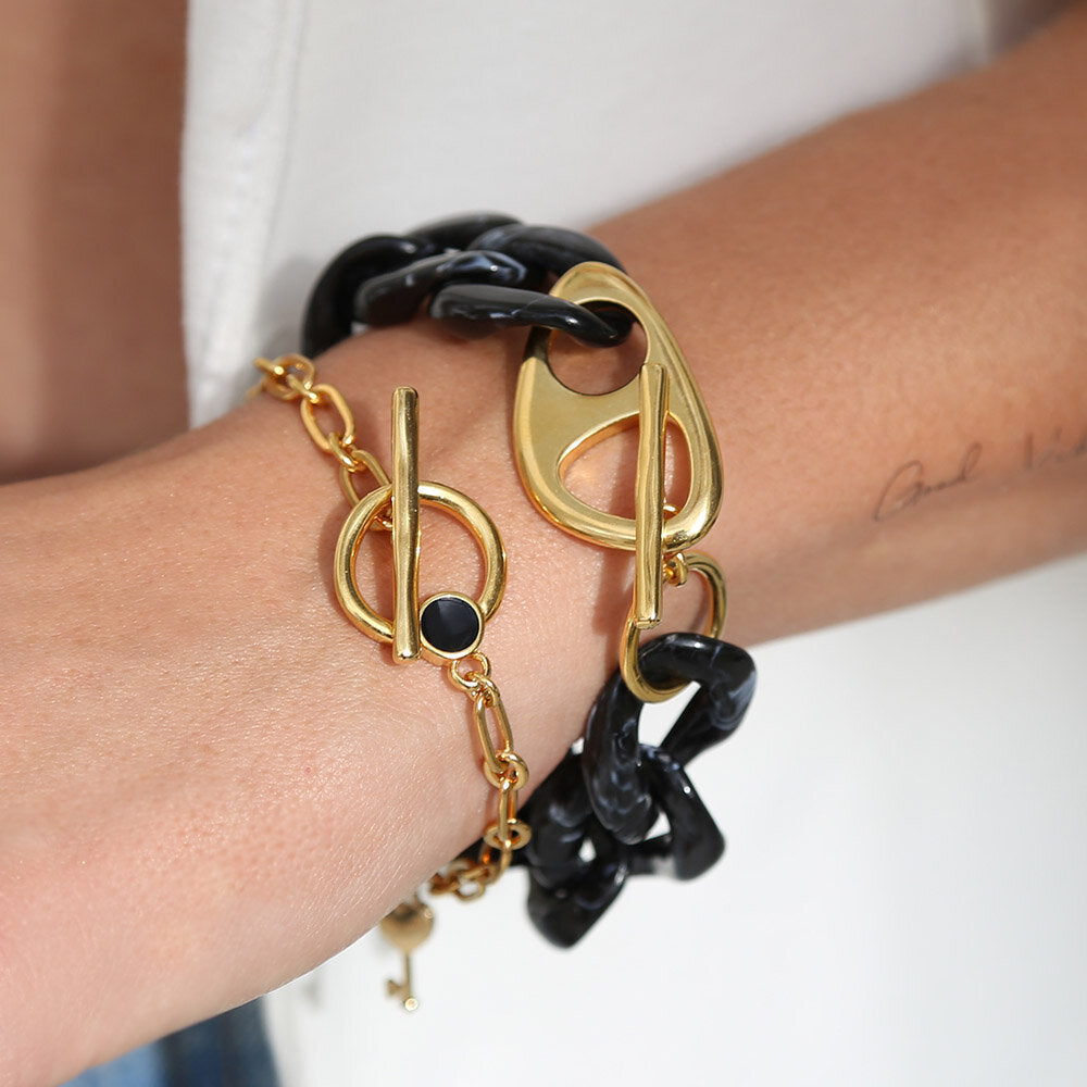 Bracelet black marble chain gold