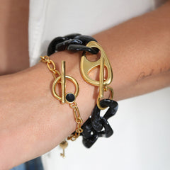 Bracelet black marble chain gold