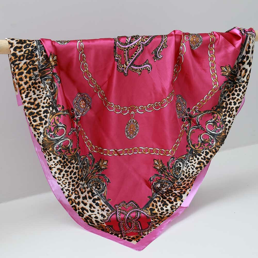 Foulard bandana en satin leo chain hot pink