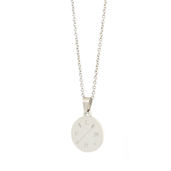 Engraved necklace silver - double arrow &amp; 4 initials