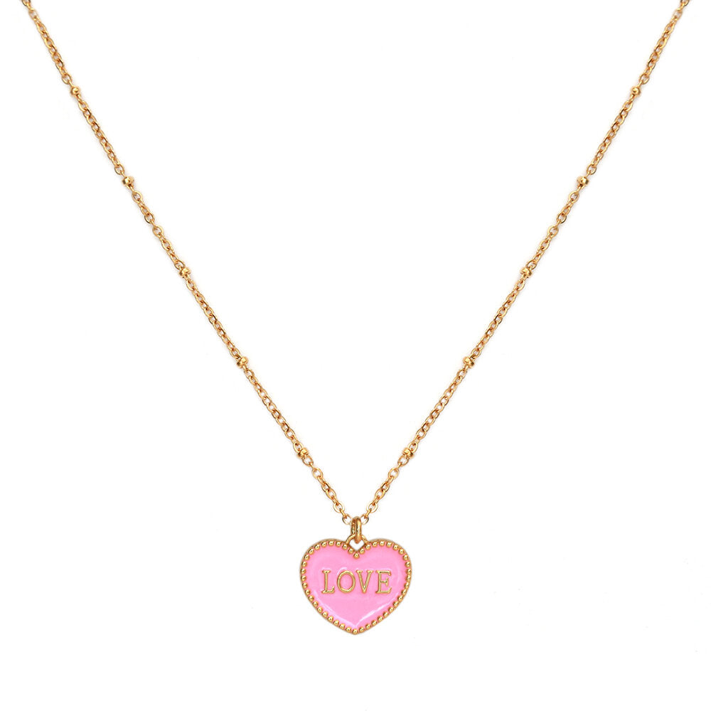 Gold necklace pink heart love