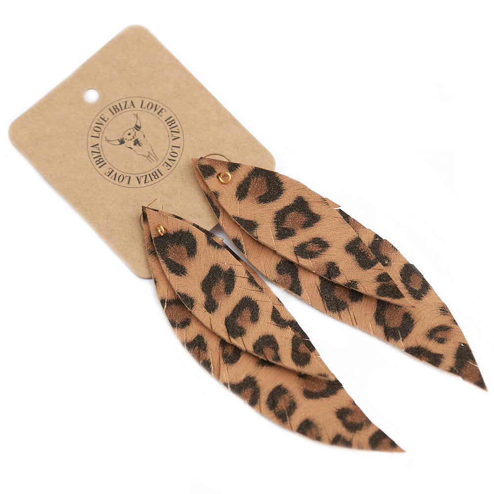 Boucles d'oreilles bohème plume leopard